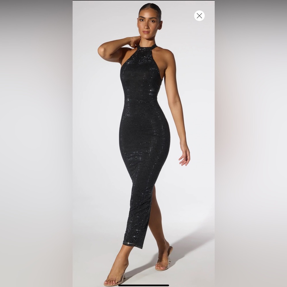 Embellished Halter Neck Low Back Evening Gown